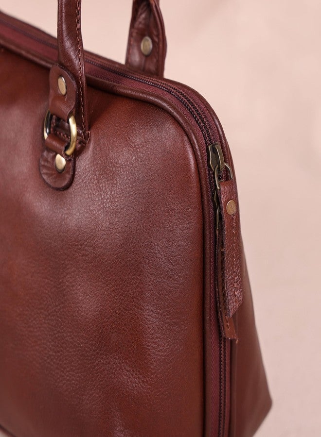 Celtic Premium Leather Shoulder Bag with Dual Zip Compartments, Structured Silhouette & Long Handles - Image 2